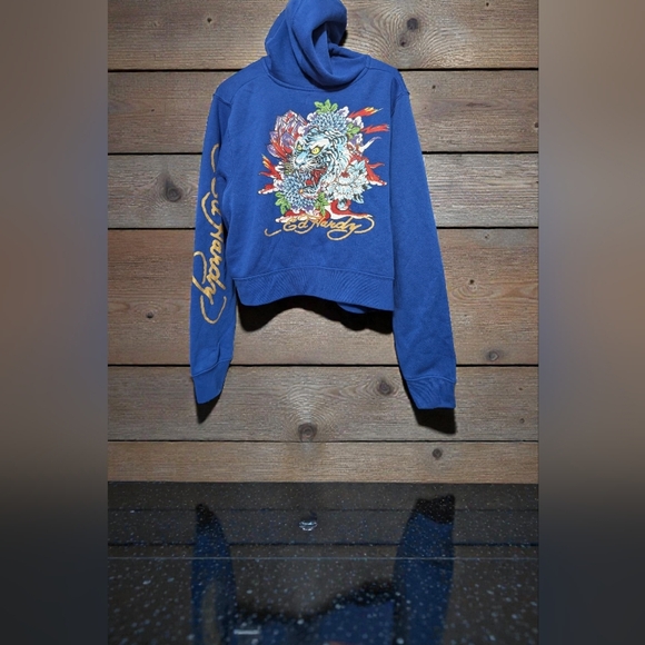 Ed Hardy Tiger Lotus Ed Hardy Zip Front Hoodie - Cobalt Blue Size 1X (NWOT) - Picture 12 of 13